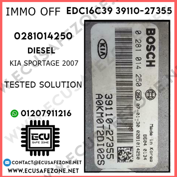 IMMO OFF EDC16C39 0281014250 kia sportage 2007