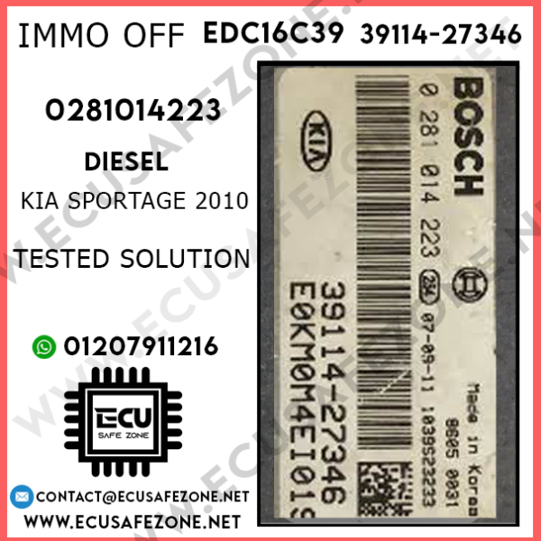 IMMO OFF EDC16C39 0281014223 KIA SPORTAGE 2.0L 2010
