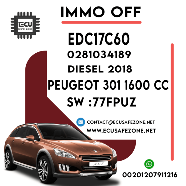 IMMO OFF EDC17C60 0281034189 PEUGEOT 301 1.6L 2018